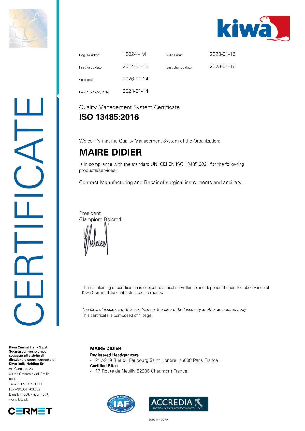 Certification Iso Maire-Didier